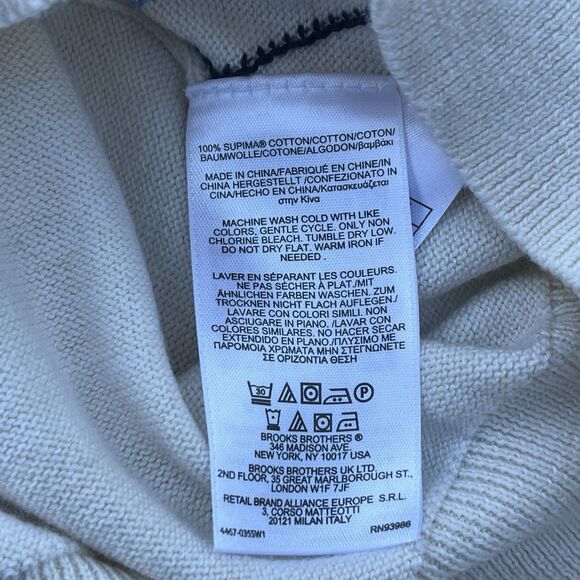 Brooks Brothers Men’s Supima Cotton Cream Blue Argyle V-Neck Sweater Size Medium - Picture 5 of 5